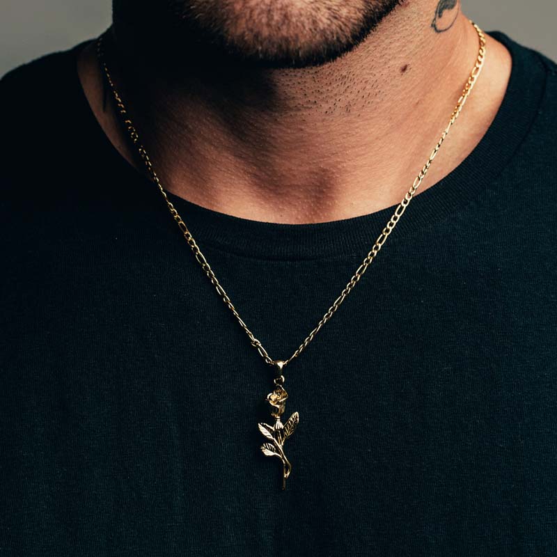 Rose Pendant + Rope Chain Set (Gold)