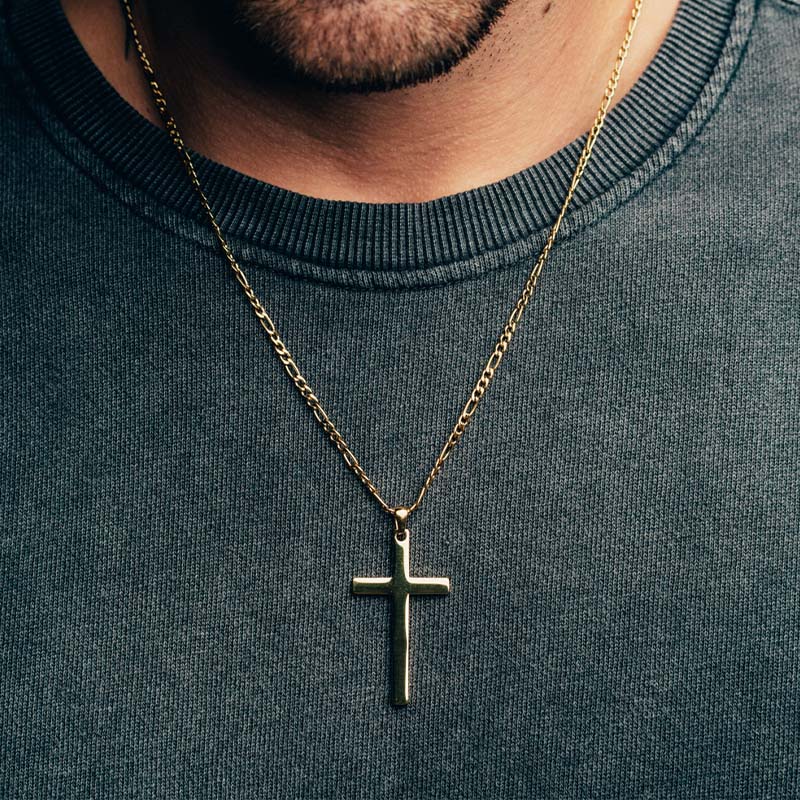 Cross Pendant + Rope Chain Set (Gold)